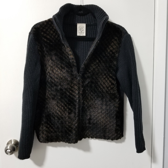 Cotton Country Faux fur zip up knitted sweater sml - Picture 5 of 6